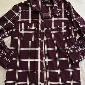 Lee Women's Burgundy Plaid Button Down Shirt